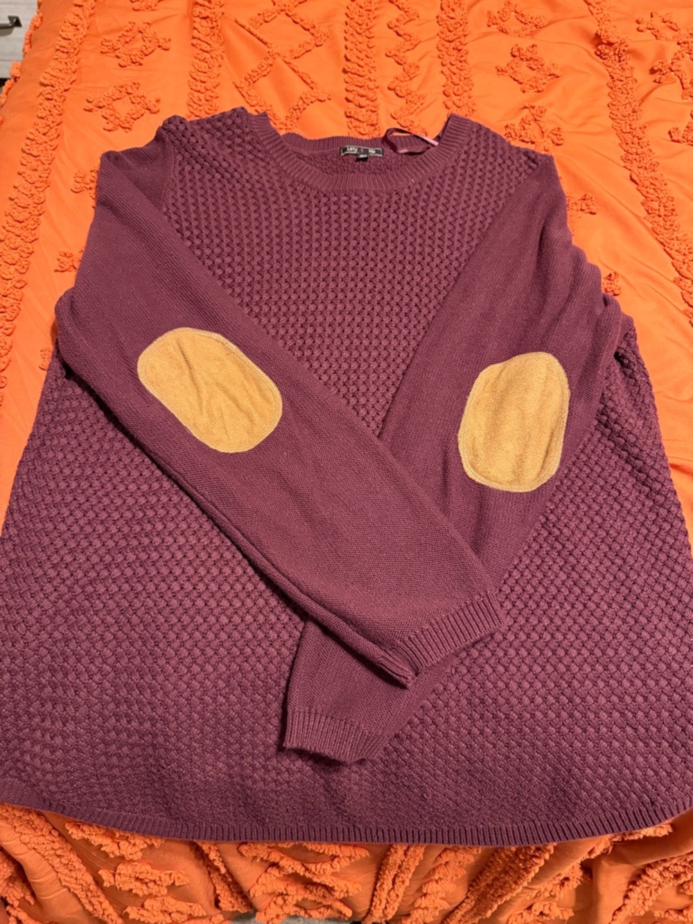 Women’s Plum Crewneck Sweater with Tan Elbow Patches